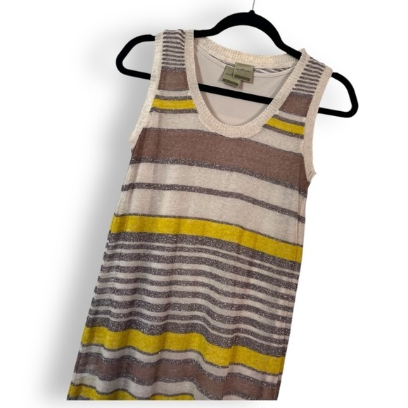 Vintage Y2K Beige Stripe Linen Viscose Blend Lightweight Knit Midi Dress w/ Slip - Picture 8 of 8